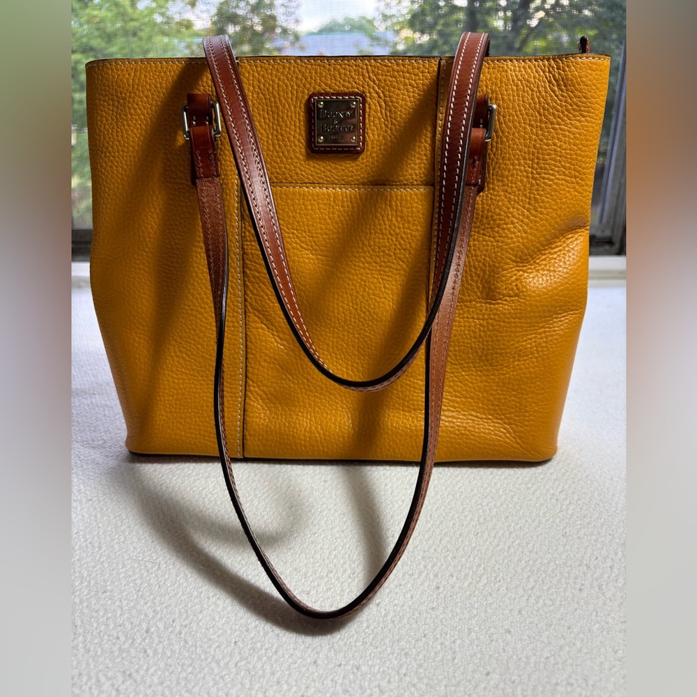 Dooney & Bourke Mustard Yellow Tote with Brown Accents - Picture 4 of 9